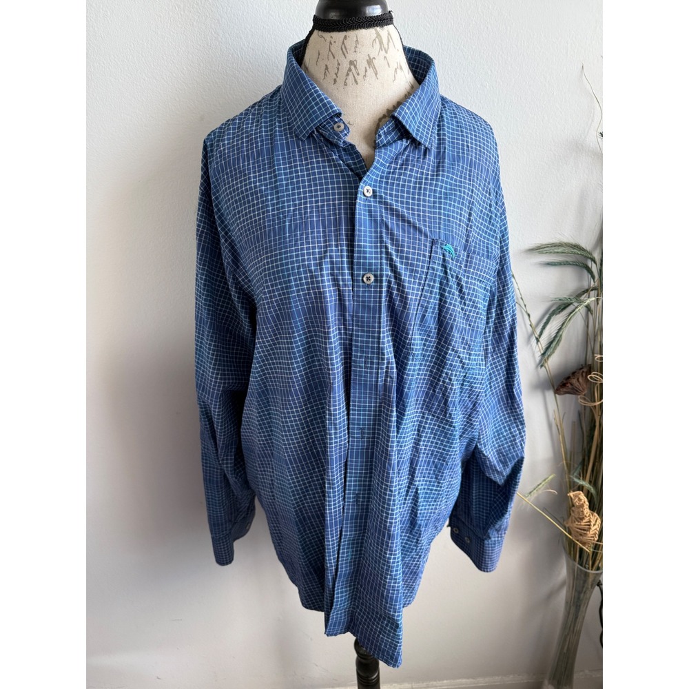 Tommy Bahama Mens Blue Plaid Long Sleeve Button Down Shirt XXL The Siesta Key